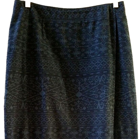 Jones New York Sport Blue/Black Aztec Print Wrap Pencil Skirt Career/Casual 10 - Picture 1 of 6